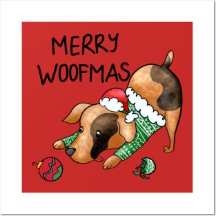 Funny Merry Woofmas Christmas Dog Posters and Art